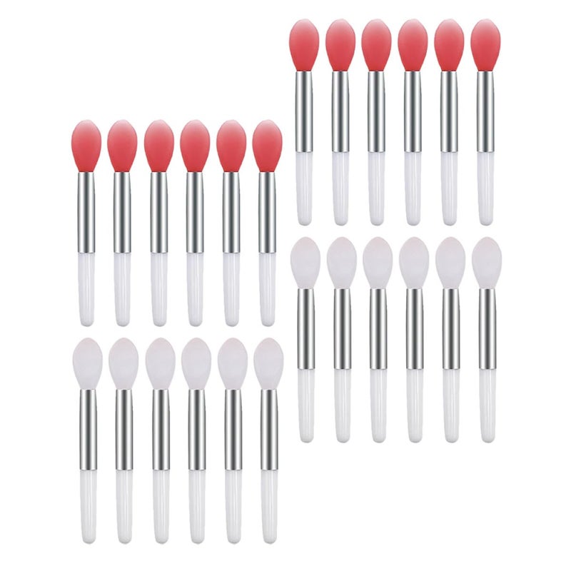 24Pcs Reusable Silicone Lip Brush Applicators Pink Translucent Portable Makeup Tools - Image 1